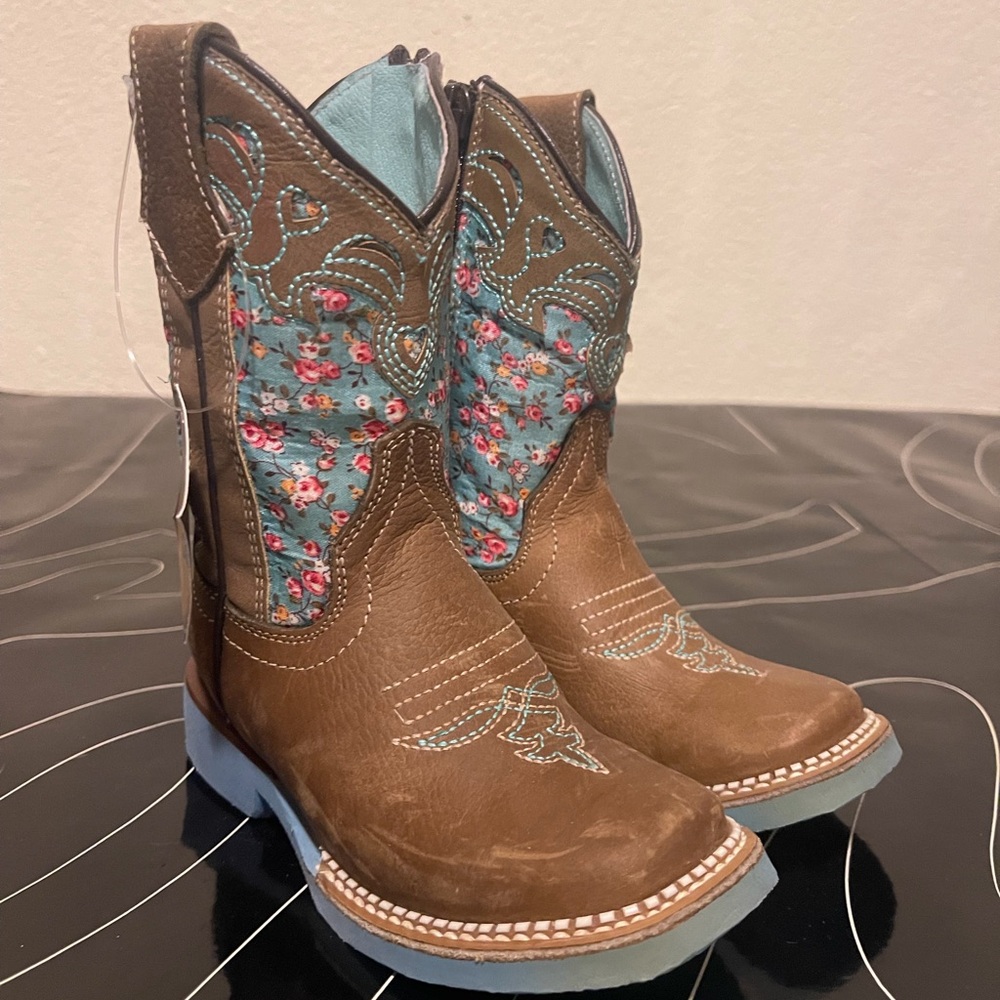 Kids Western Boots with Floral Design
